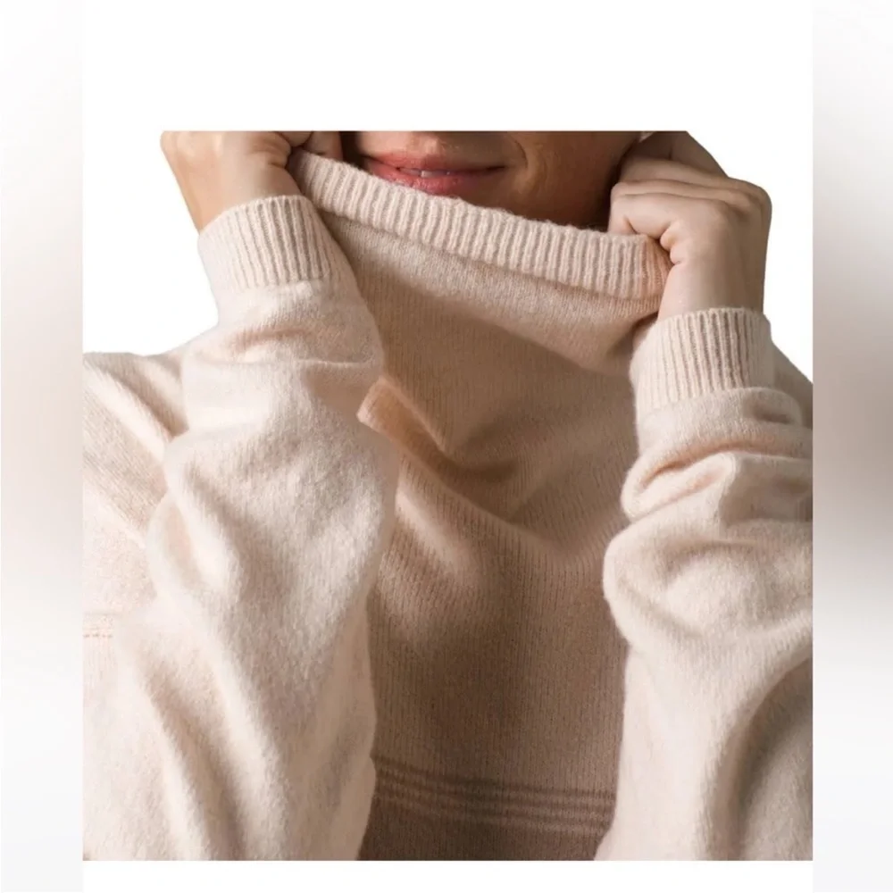 Prana Frosted Pine Beige/Orange Mock Neck Pullover Knit Granola Girl Sweater